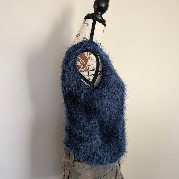 vintage artex blue eyelash knit y2k sleeveless top - Picture 5 of 7